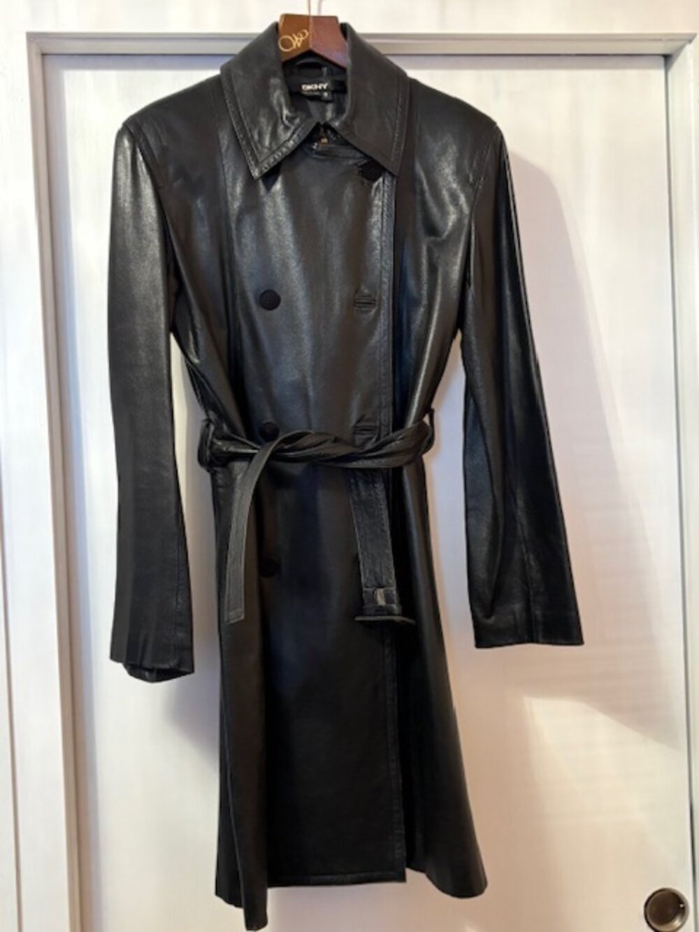 Sleek and Sexy Black Leather DKNY Coat